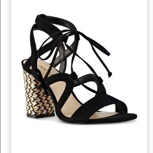 Black suede block sandals